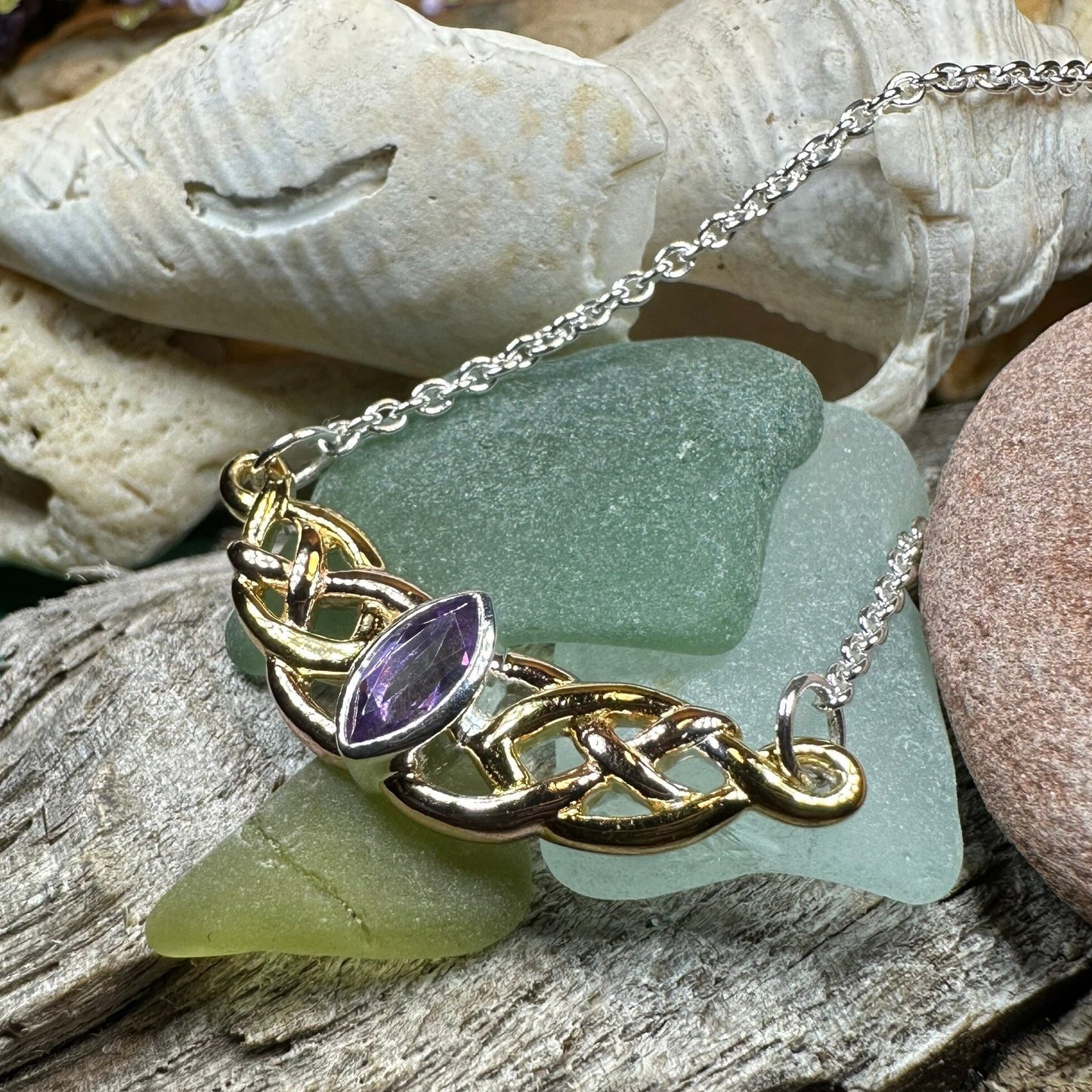 Celtic Necklace, Love Knot Jewelry, Celtic Knot Necklace, Irish Jewelry, Wife Gift, Girlfriend Gift, Amethyst Jewelry, Gold Scottish Jewelry