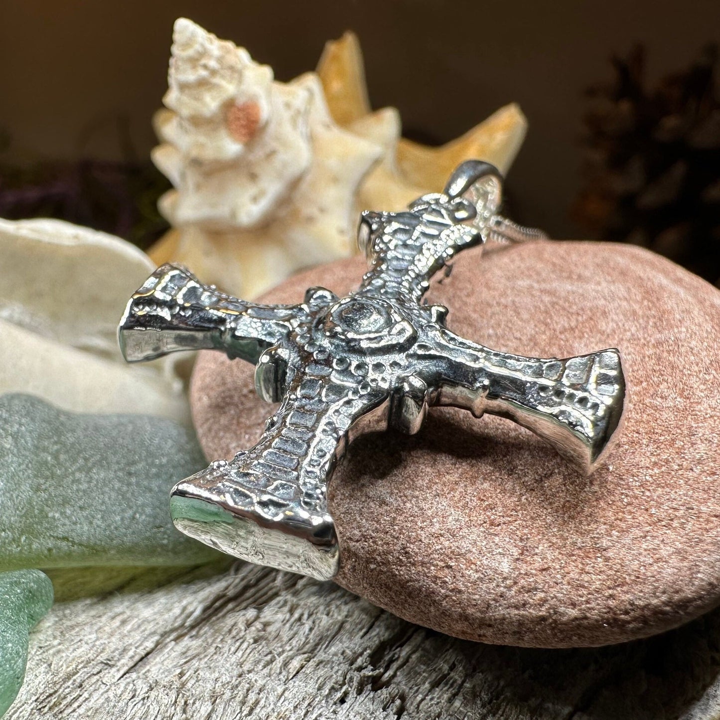 Celtic Cross Necklace, Saint Cuthbert Pendant, Man's Cross Necklace, Religious Jewelry, Boys First Communion, Extra Large Cross, Irish Cross