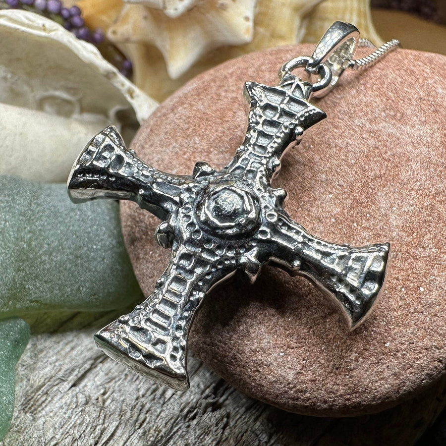 Celtic Cross Necklace, Saint Cuthbert Pendant, Man's Cross Necklace, Religious Jewelry, Boys First Communion, Extra Large Cross, Irish Cross