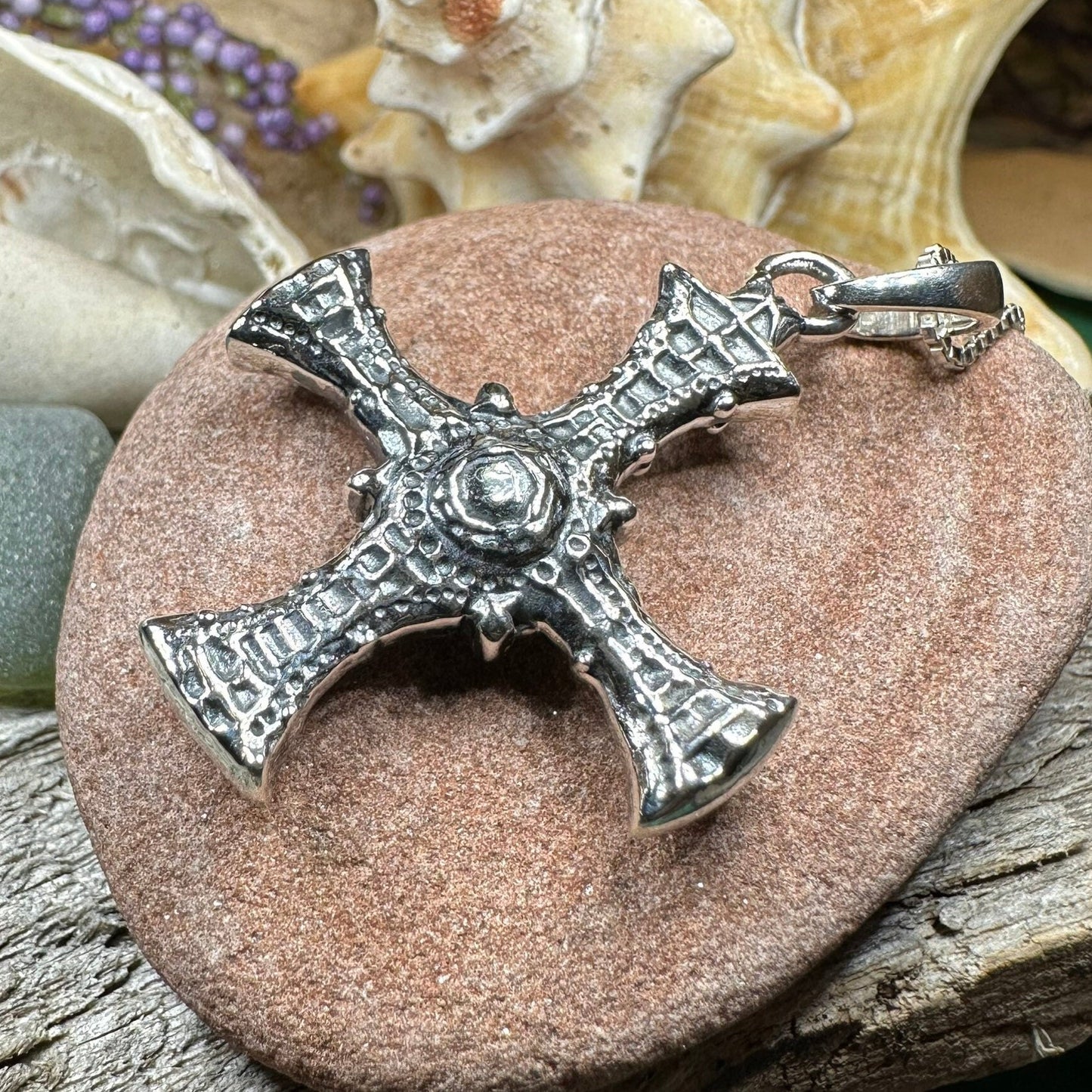 Celtic Cross Necklace, Saint Cuthbert Pendant, Man's Cross Necklace, Religious Jewelry, Boys First Communion, Extra Large Cross, Irish Cross