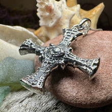 Load image into Gallery viewer, Celtic Cross Necklace, Saint Cuthbert Pendant, Man&#39;s Cross Necklace, Religious Jewelry, Boys First Communion, Extra Large Cross, Irish Cross
