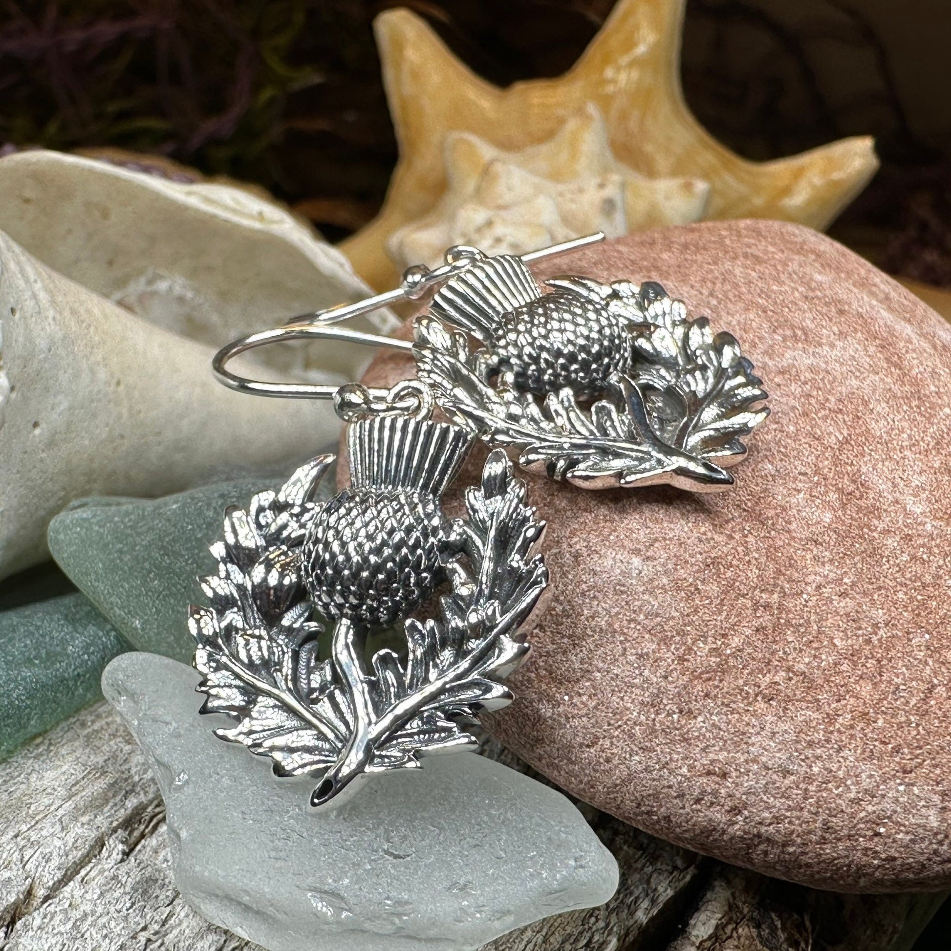 Thistle Earrings, Celtic Jewelry, Silver Scottish Earrings, Outlander Jewelry, Flower Jewelry, Mom Gift, Nature Jewelry, Large Drop Earrings