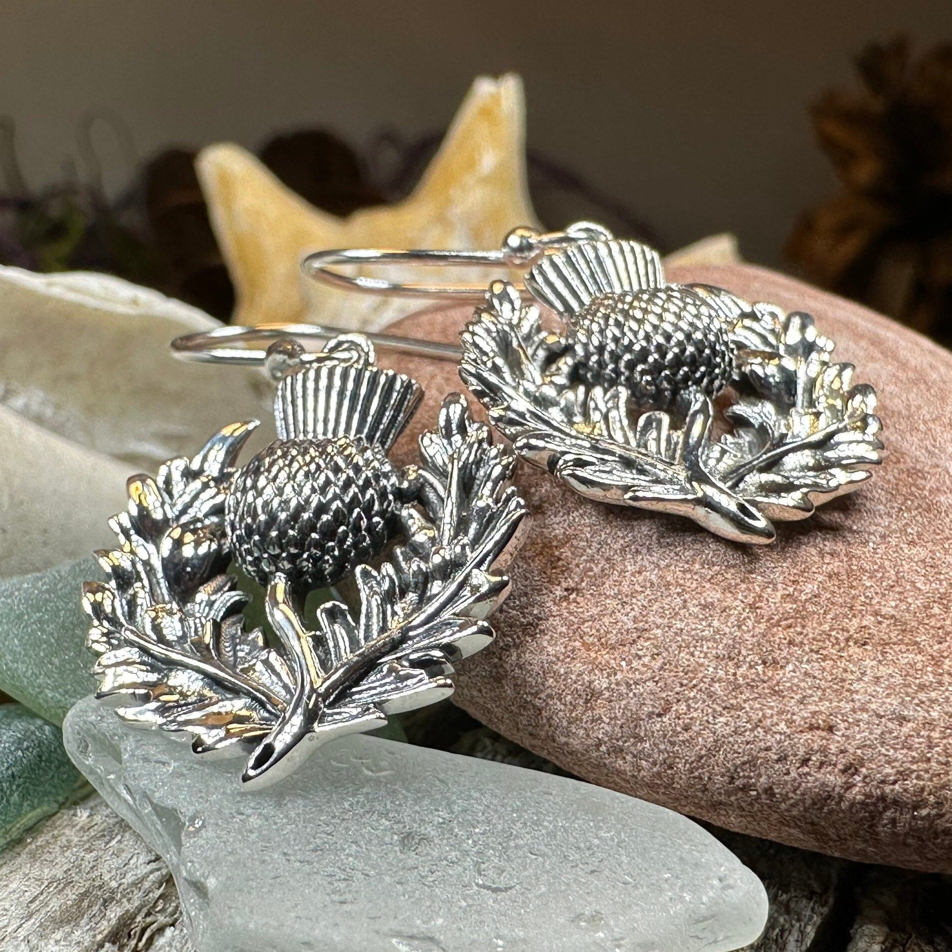 Thistle Earrings, Celtic Jewelry, Silver Scottish Earrings, Outlander Jewelry, Flower Jewelry, Mom Gift, Nature Jewelry, Large Drop Earrings