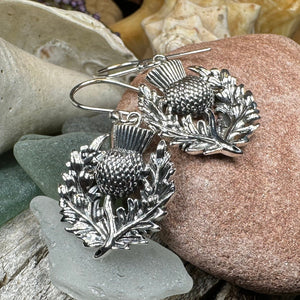 Thistle Earrings, Celtic Jewelry, Silver Scottish Earrings, Outlander Jewelry, Flower Jewelry, Mom Gift, Nature Jewelry, Large Drop Earrings