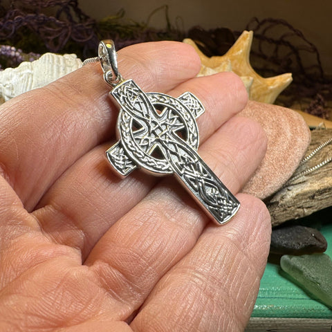 Load image into Gallery viewer, Irish Cross Necklace, Celtic Cross Pendant, Scotland Jewelry, Anniversary Gift, Communion Gift, Man's Religious Jewelry, Boys Silver Cross
