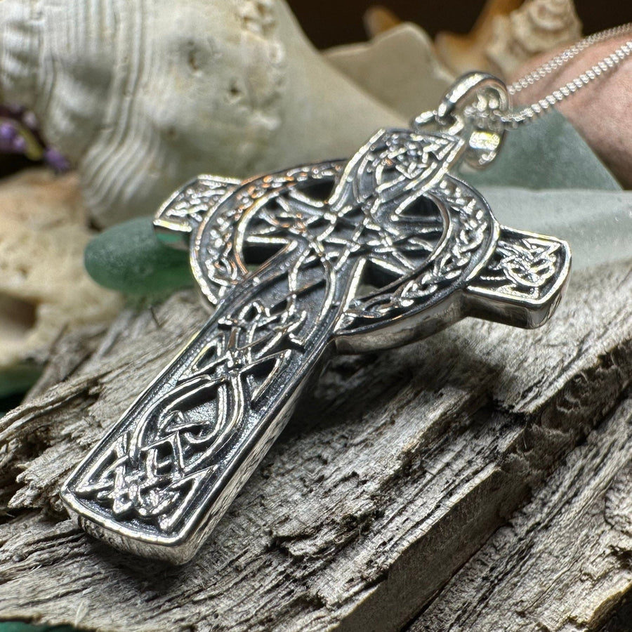 Irish Cross Necklace, Celtic Cross Pendant, Scotland Jewelry, Anniversary Gift, Communion Gift, Man's Religious Jewelry, Boys Silver Cross