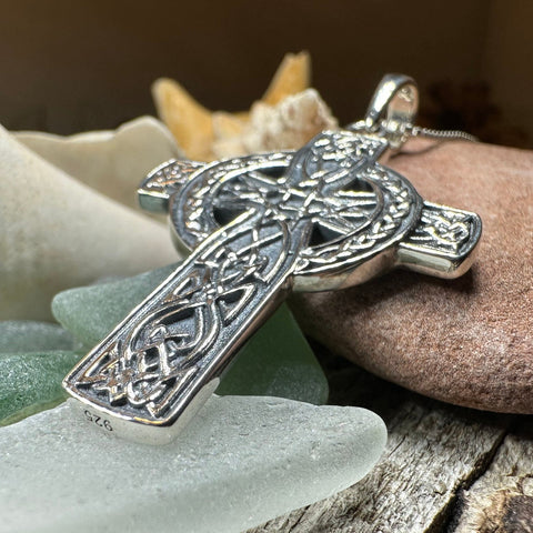 Load image into Gallery viewer, Irish Cross Necklace, Celtic Cross Pendant, Scotland Jewelry, Anniversary Gift, Communion Gift, Man's Religious Jewelry, Boys Silver Cross
