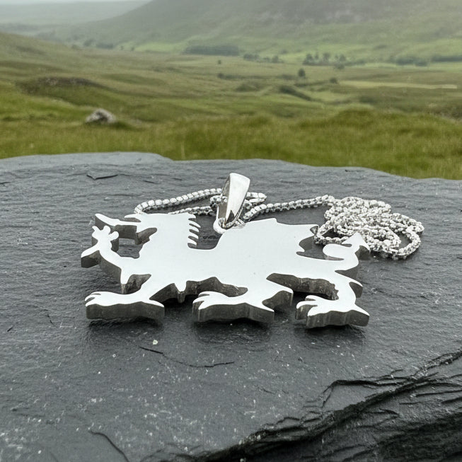Welsh Dragon Necklace, Wales Pendant, Large Celtic Dragon, Celtic Jewelry, Silver Dragon, Pagan Jewelry, Wiccan Jewelry, Fantasy Jewelty