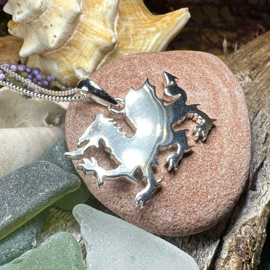 Welsh Dragon Necklace, Wales Pendant, Large Celtic Dragon, Celtic Jewelry, Silver Dragon, Pagan Jewelry, Wiccan Jewelry, Fantasy Jewelty