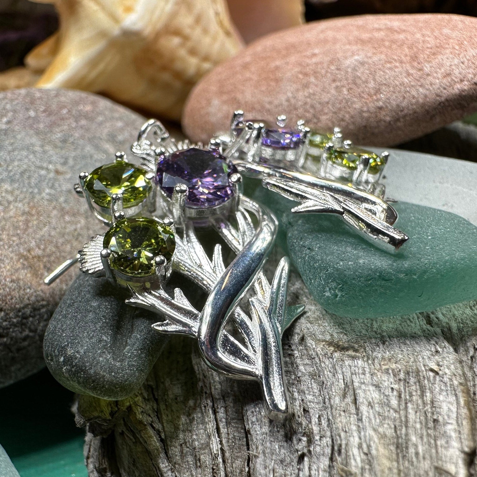 Thistle Earrings, Celtic Jewelry, Scotland Jewelry, Outlander Jewelry, Girlfriend Gift, Peridot Gift, Mom Gift, Nature Jewelry, Wife Gift
