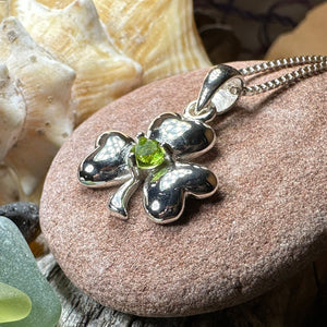 Shamrock Necklace, Clover Jewelry, Irish Jewelry, Peridot Necklace, Anniversary Gift, Good Luck Jewelry, Friendship Gift, Celtic Necklace