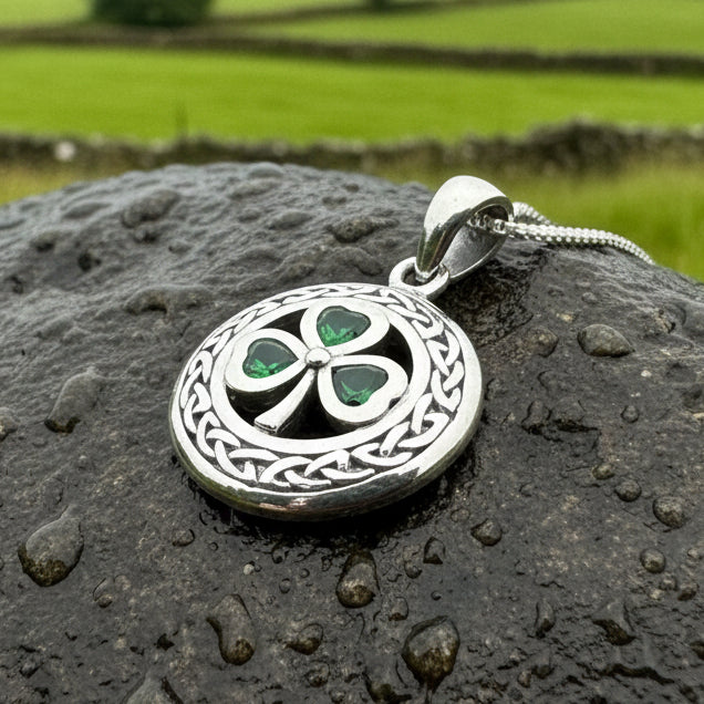 Shamrock Necklace, Clover Pendant, Irish Necklace, Irish Gift, Anniversary Gift, Emerald Ireland Jewelry, Friendship Gift, Celtic Necklace