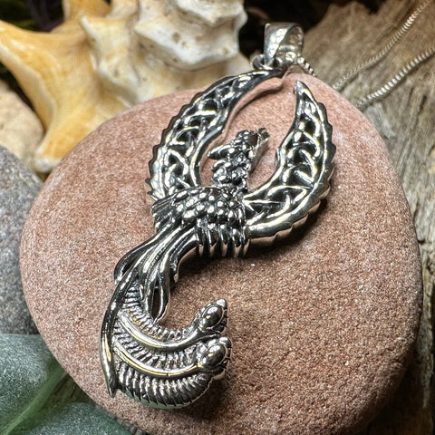 Load image into Gallery viewer, Phoenix Necklace, Celtic Jewelry, Bird Pendant, Firebird Jewelry, Inspirational Gift, Pagan Jewelry, Viking Jewelry, Gothic Jewelry
