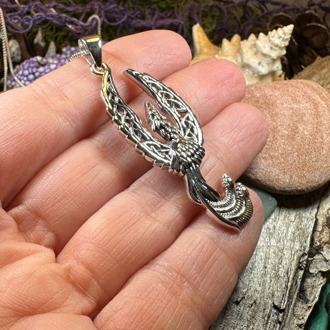 Load image into Gallery viewer, Phoenix Necklace, Celtic Jewelry, Bird Pendant, Firebird Jewelry, Inspirational Gift, Pagan Jewelry, Viking Jewelry, Gothic Jewelry
