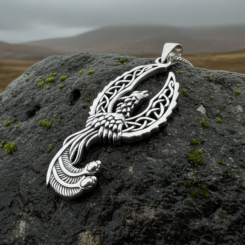 Phoenix Necklace, Celtic Jewelry, Bird Pendant, Firebird Jewelry, Inspirational Gift, Pagan Jewelry, Viking Jewelry, Gothic Jewelry
