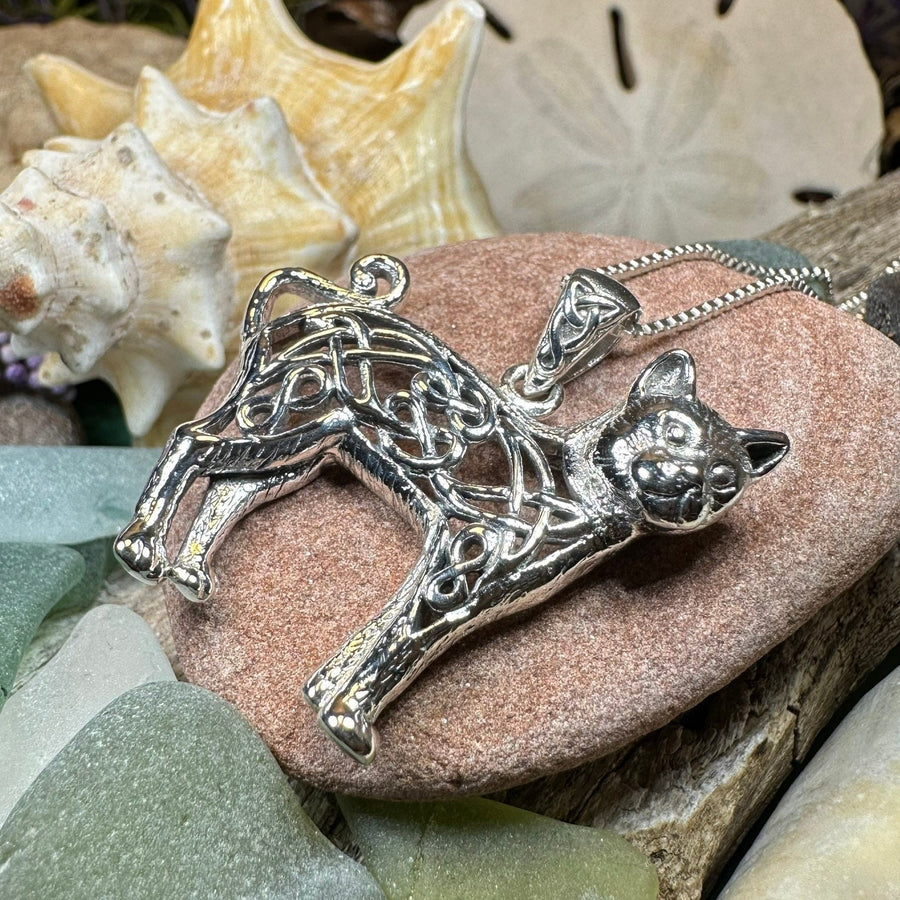 Cat Necklace, Celtic Jewelry, Irish Jewelry, Cat Lover Gift, Cat Mom Gift, Anniversary Gift, Animal Necklace, Nature Necklace