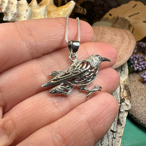 Load image into Gallery viewer, Raven Necklace, Wiccan Jewelry, Crow Pendant, Black Bird Pendant, Bird Jewelry, Pagan Jewelry, Nature Lover, Poe Jewelry, Gothic Jewelry
