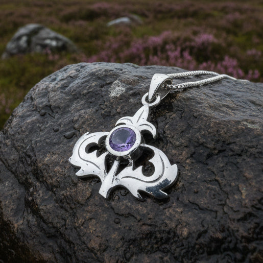 Thistle Necklace, Scotland Jewelry, Amethyst Pendant, Celtic Jewelry, Sister Gift, Mom Gift, Wife Gift, Anniversary Gift, Scotland Gift