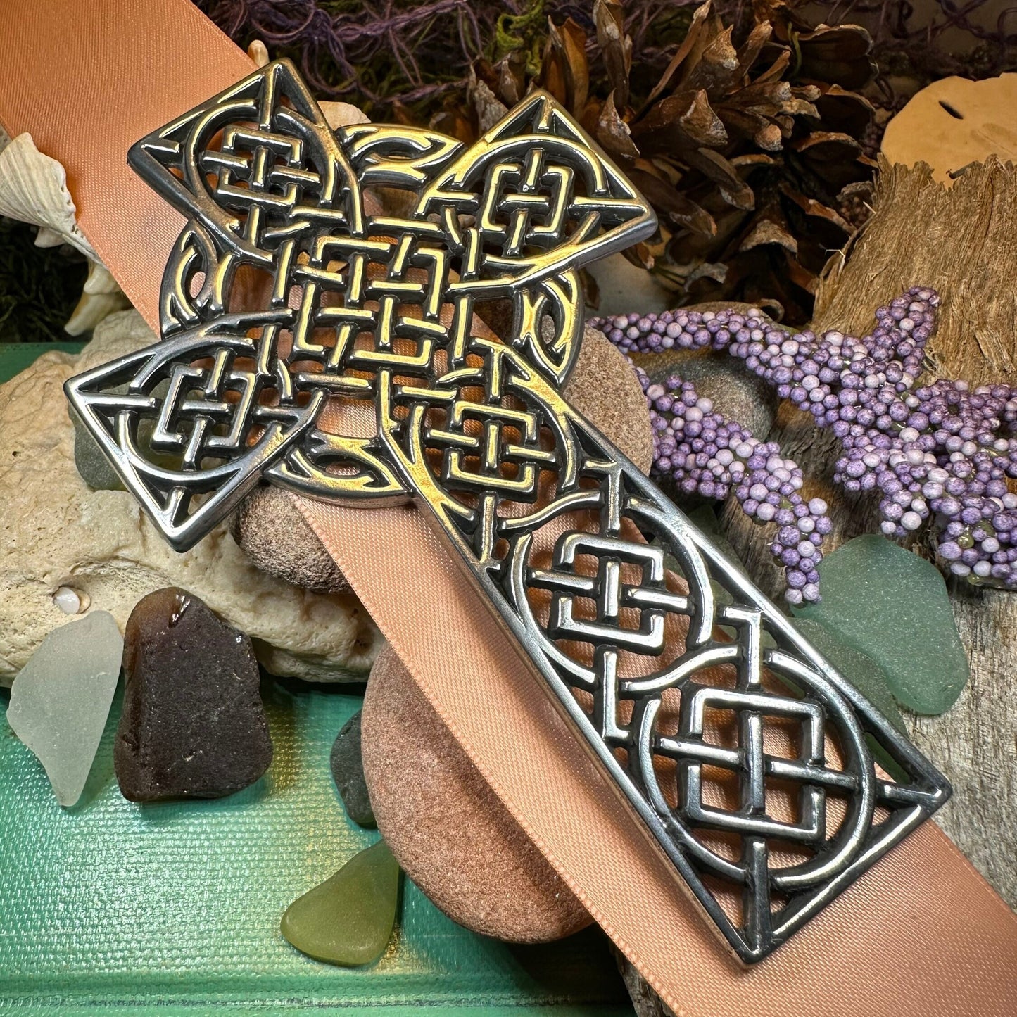 Celtic Cross Wall Decor, Ireland Gift, Pewter Celtic Cross, New Home Gift, Irish Cross Gift, Wedding Gift, Scottish Cross, Religious Prayer