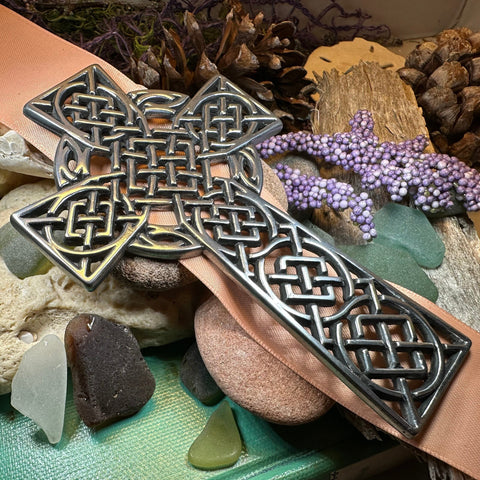 Load image into Gallery viewer, Celtic Cross Wall Decor, Ireland Gift, Pewter Celtic Cross, New Home Gift, Irish Cross Gift, Wedding Gift, Scottish Cross, Religious Prayer
