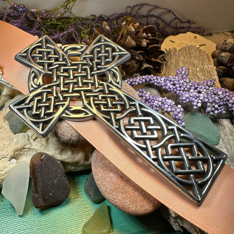Load image into Gallery viewer, Celtic Cross Wall Decor, Ireland Gift, Pewter Celtic Cross, New Home Gift, Irish Cross Gift, Wedding Gift, Scottish Cross, Religious Prayer
