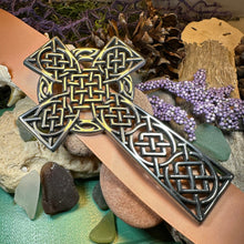 Load image into Gallery viewer, Celtic Cross Wall Decor, Ireland Gift, Pewter Celtic Cross, New Home Gift, Irish Cross Gift, Wedding Gift, Scottish Cross, Religious Prayer
