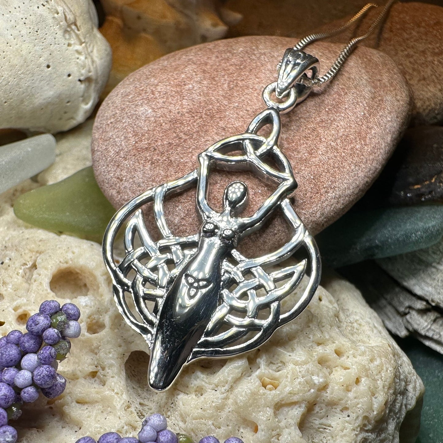 Danu Necklace, Trinity Knot Pendant, Celtic Jewelry, Goddess Pendant, Irish Jewelry, Wiccan Jewelry, Pagan Jewelry, Silver Celestial Jewelry