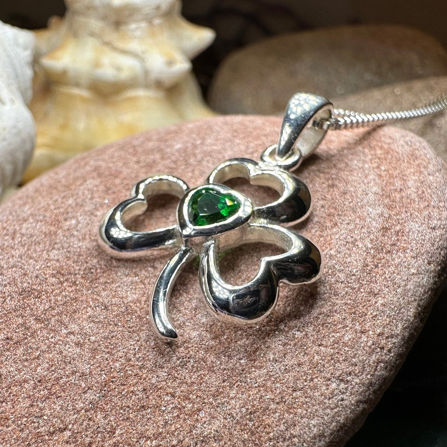 Shamrock Necklace, Clover Pendant, Irish Necklace, Irish Gift, Anniversary Gift, Emerald Ireland Jewelry, Friendship Gift, Celtic Necklace