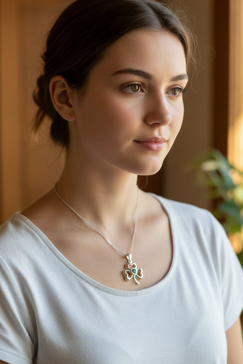 Load image into Gallery viewer, Shamrock Necklace, Clover Pendant, Irish Necklace, Irish Gift, Anniversary Gift, Emerald Ireland Jewelry, Friendship Gift, Celtic Necklace
