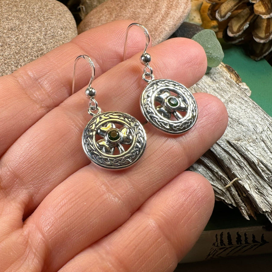Emerald Shamrock Earrings, Celtic Jewelry, Irish Jewelry, Clover Jewelry, Ireland Gift, Anniversary Gift, Wife Gift, Girlfriend Gift