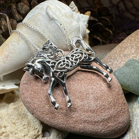 Load image into Gallery viewer, Horse Necklace, Celtic Jewelry, Equestrian Jewelry, Animal Jewelry, Nature Jewelry, Gift for Her, Ireland Jewelry, Celtic Knot Necklace
