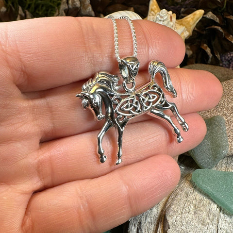 Load image into Gallery viewer, Horse Necklace, Celtic Jewelry, Equestrian Jewelry, Animal Jewelry, Nature Jewelry, Gift for Her, Ireland Jewelry, Celtic Knot Necklace
