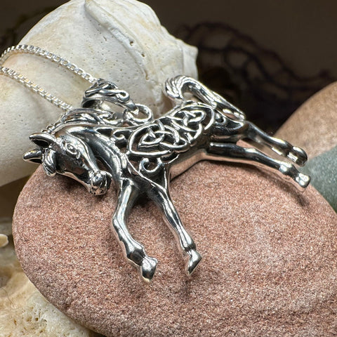 Load image into Gallery viewer, Horse Necklace, Celtic Jewelry, Equestrian Jewelry, Animal Jewelry, Nature Jewelry, Gift for Her, Ireland Jewelry, Celtic Knot Necklace

