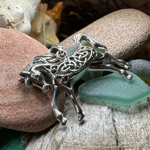 Load image into Gallery viewer, Horse Necklace, Celtic Jewelry, Equestrian Jewelry, Animal Jewelry, Nature Jewelry, Gift for Her, Ireland Jewelry, Celtic Knot Necklace
