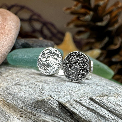 Load image into Gallery viewer, Moon Earrings, Realistic Moon Stud Earrings, Celestial Jewelry, Nature Jewelry, Full Moon Post Earrings, Silver Earrings, Astrology Lover
