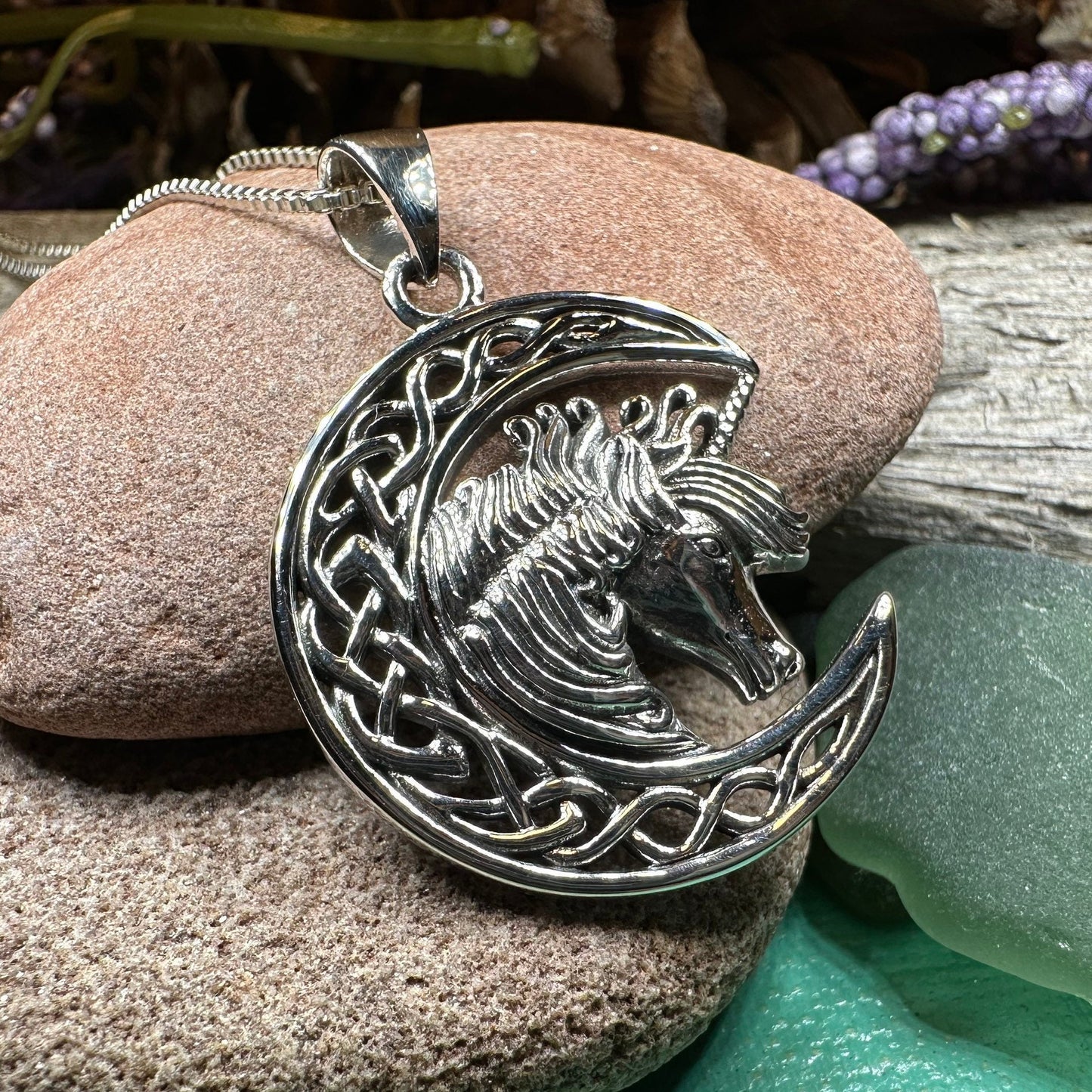 Unicorn Necklace, Scotland Jewelry, Crescent Moon Pendant, Mythical Creature, Graduation Gift, Anniversary Gift, Scottish Gift, Moon Jewelry