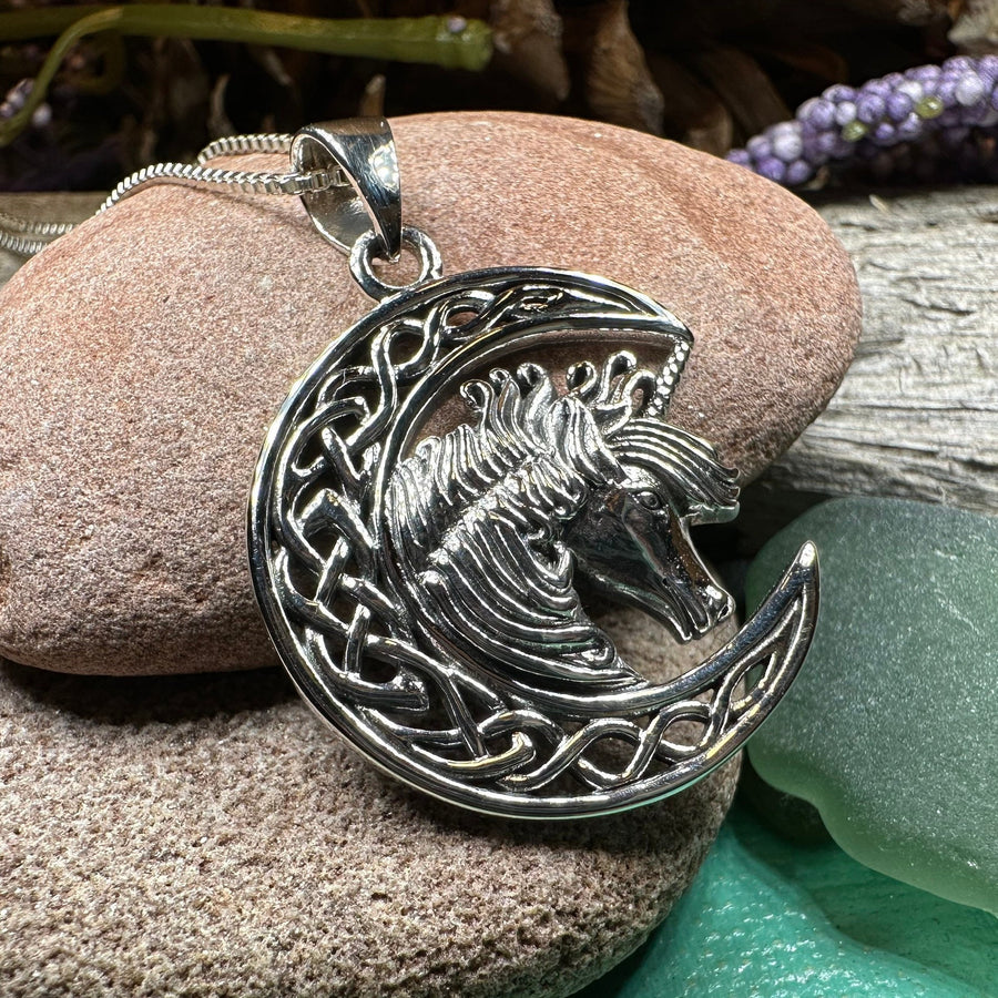 Unicorn Necklace, Scotland Jewelry, Crescent Moon Pendant, Mythical Creature, Graduation Gift, Anniversary Gift, Scottish Gift, Moon Jewelry