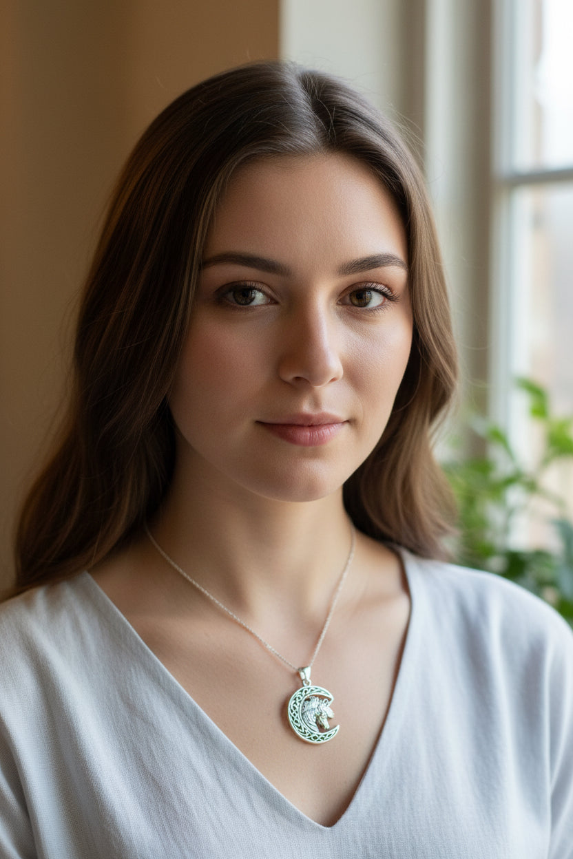 Unicorn Necklace, Scotland Jewelry, Crescent Moon Pendant, Mythical Creature, Graduation Gift, Anniversary Gift, Scottish Gift, Moon Jewelry