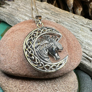 Unicorn Necklace, Scotland Jewelry, Crescent Moon Pendant, Mythical Creature, Graduation Gift, Anniversary Gift, Scottish Gift, Moon Jewelry