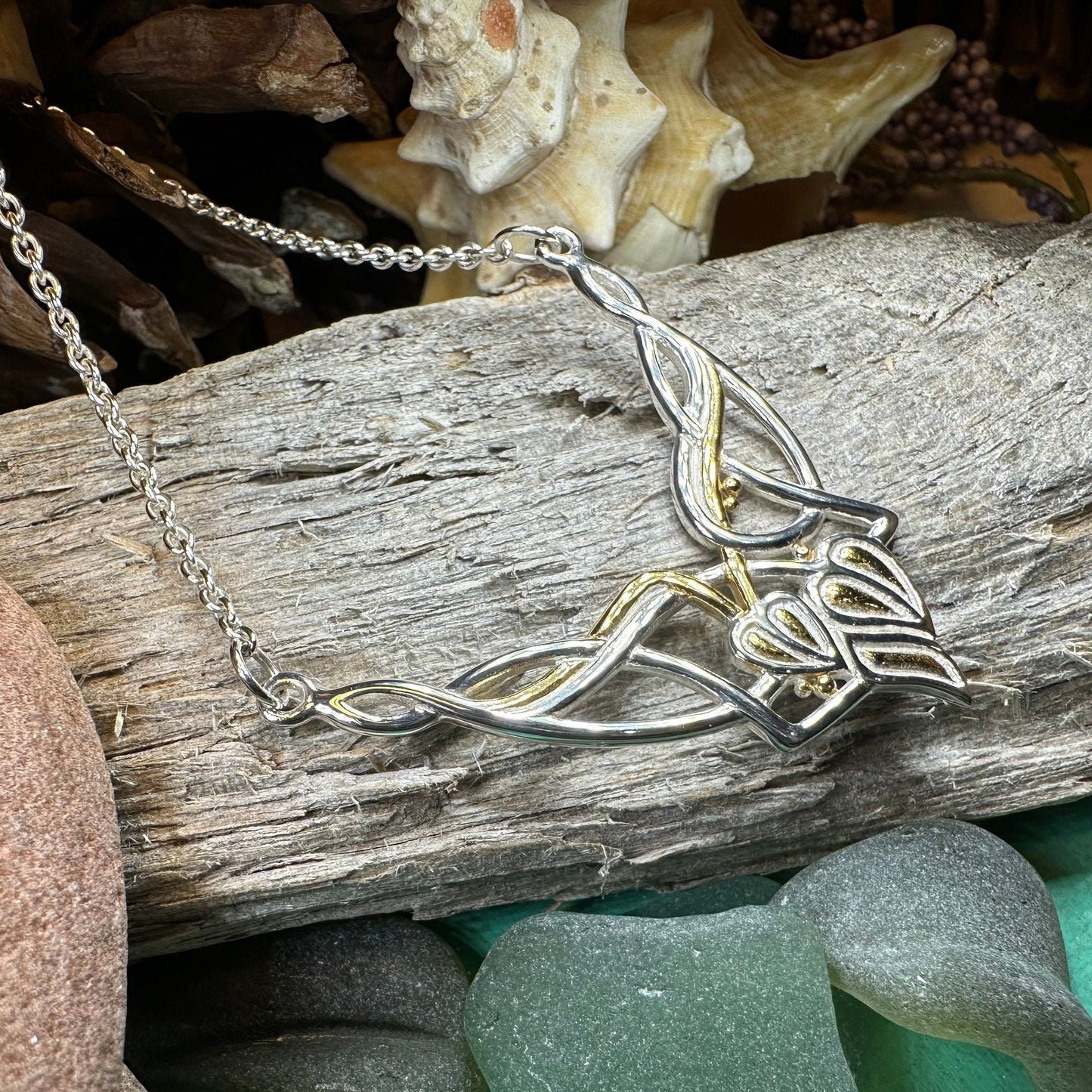 Celtic Necklace, Nature Necklace, Art Deco Leaves, Leaf Necklace, Summer Jewelry, Boho Necklace, Celtic Knot Necklace, Wiccan Jewelry