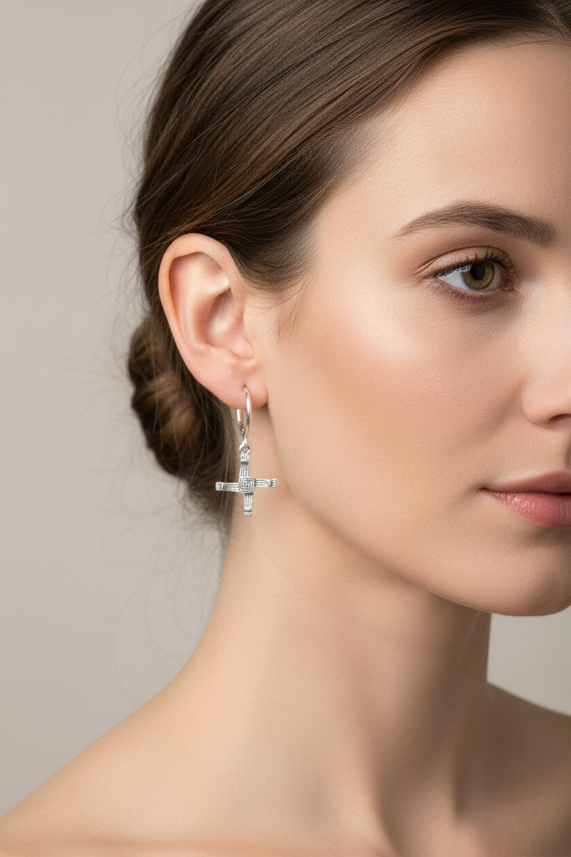 Saint Brigid's Cross Earrings, Irish Jewelry, Ireland Jewelry, Spiritual Jewelry, St. Bridget's Cross, Celtic Cross Jewelry, Hoop Earrings