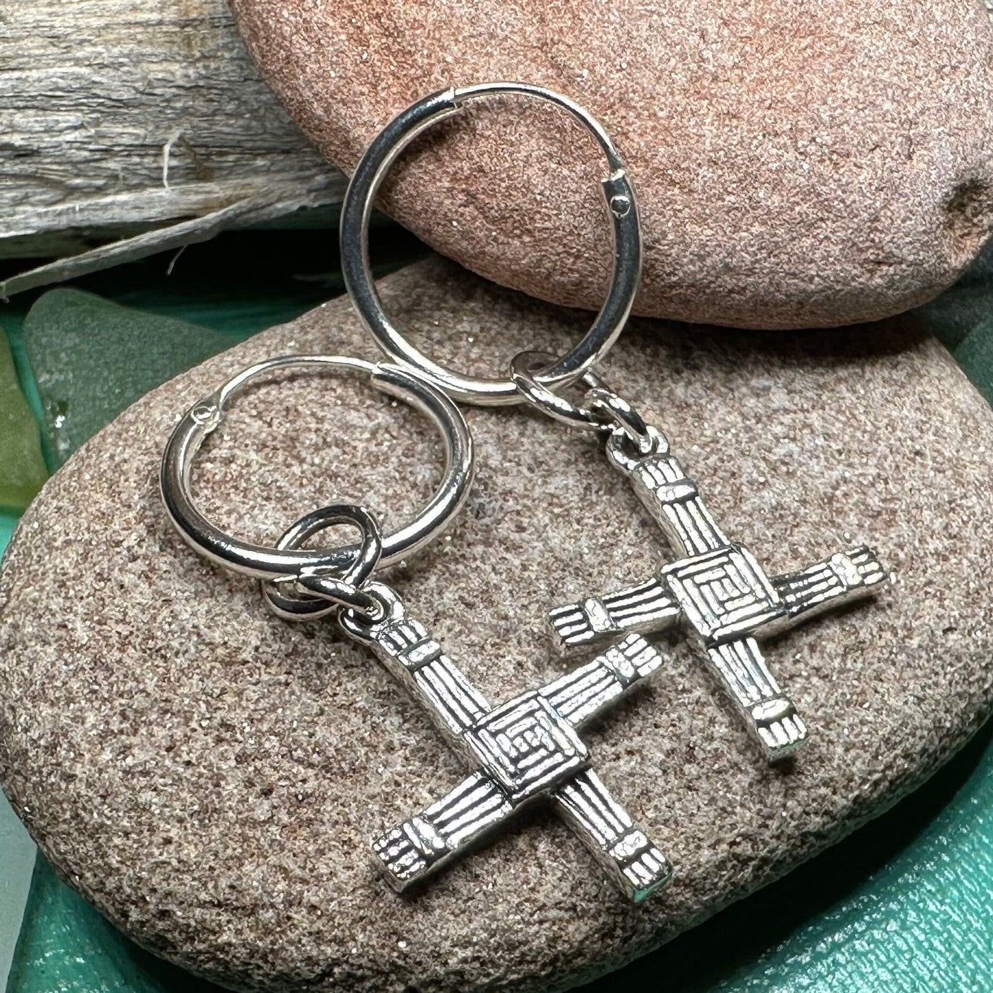 Saint Brigid's Cross Earrings, Irish Jewelry, Ireland Jewelry, Spiritual Jewelry, St. Bridget's Cross, Celtic Cross Jewelry, Hoop Earrings