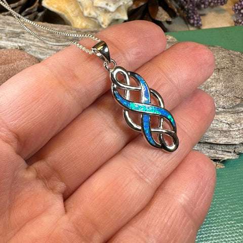 Load image into Gallery viewer, Celtic Knot Necklace, Infinity Pendant, Fire Opal Jewelry, Irish Necklace, Scottish Jewelry, October Birthstone, Ireland Gift, Wife Gift
