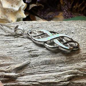 Celtic Knot Necklace, Infinity Pendant, Fire Opal Jewelry, Irish Necklace, Scottish Jewelry, October Birthstone, Ireland Gift, Wife Gift