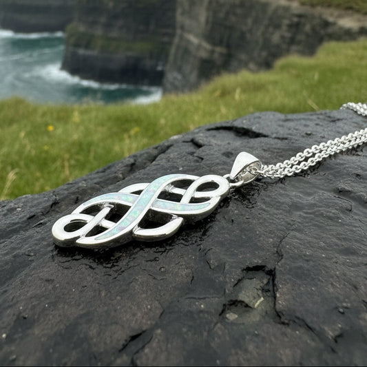 Celtic Knot Necklace, Infinity Pendant, Fire Opal Jewelry, Irish Necklace, Scottish Jewelry, October Birthstone, Ireland Gift, Wife Gift