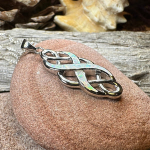 Celtic Knot Necklace, Infinity Pendant, Fire Opal Jewelry, Irish Necklace, Scottish Jewelry, October Birthstone, Ireland Gift, Wife Gift