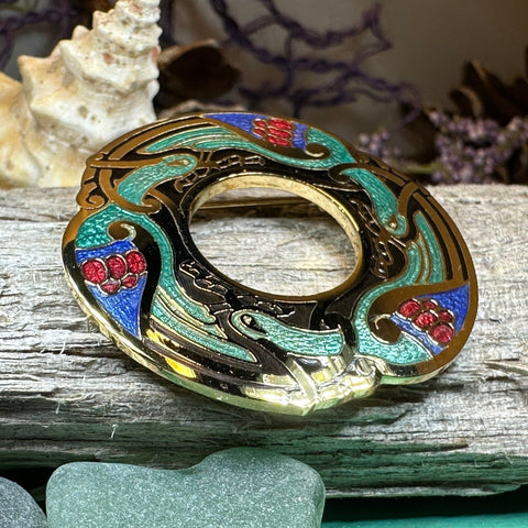 Load image into Gallery viewer, Celtic Birds Brooch, Bird Jewelry, Celtic Pin, Lapel Pin, Enamel Jewelry Gift, Celtic Brooch, Ireland Gift, Irish Pin, Pagan Brooch
