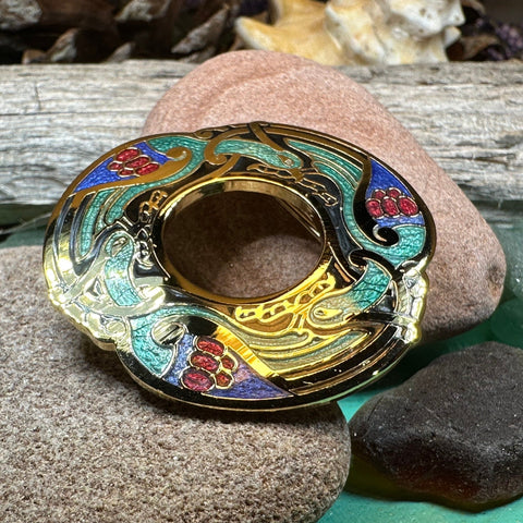 Load image into Gallery viewer, Celtic Birds Brooch, Bird Jewelry, Celtic Pin, Lapel Pin, Enamel Jewelry Gift, Celtic Brooch, Ireland Gift, Irish Pin, Pagan Brooch
