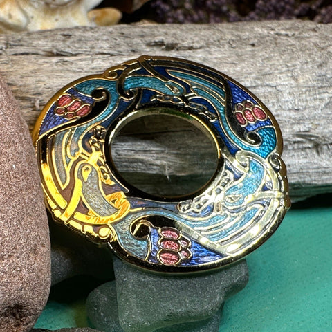 Load image into Gallery viewer, Celtic Birds Brooch, Bird Jewelry, Celtic Pin, Lapel Pin, Enamel Jewelry Gift, Celtic Brooch, Ireland Gift, Irish Pin, Pagan Brooch
