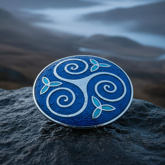 Vortex Enamel Celtic Triple Spiral Brooch — view 6
